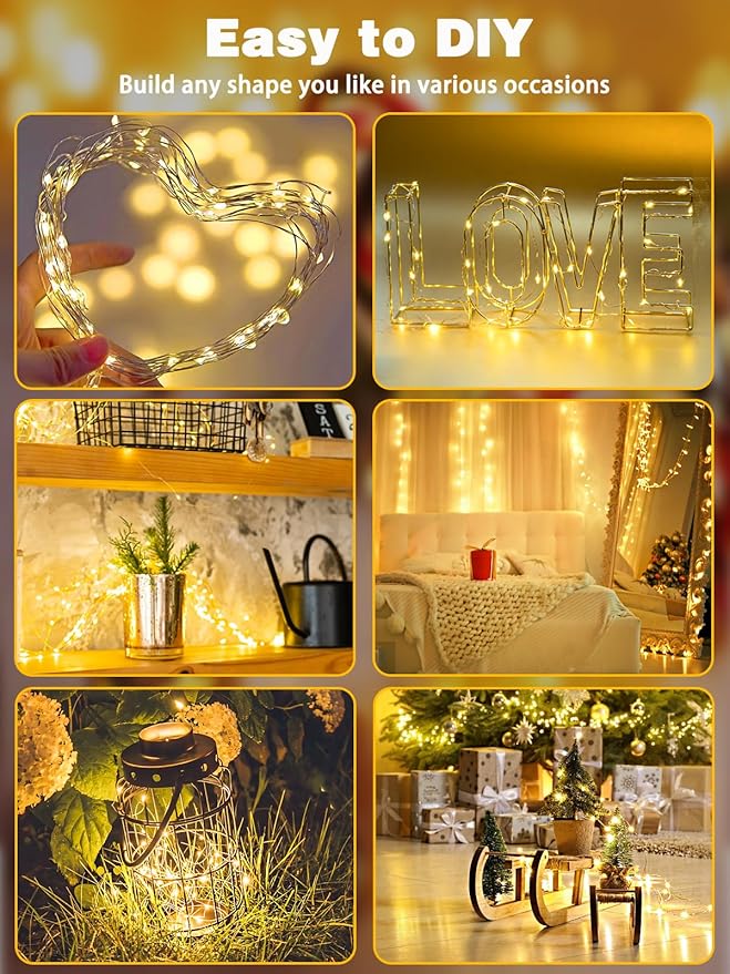 6 Pack 60LED Battery Operated Fairy Lights with Remote, 8 Modes LED String Lights with Timer, Dimmable, Memory Function, Waterproof Twinkle Fairy Lights for Outdoor Indoor Christmas Decor(Warm White)