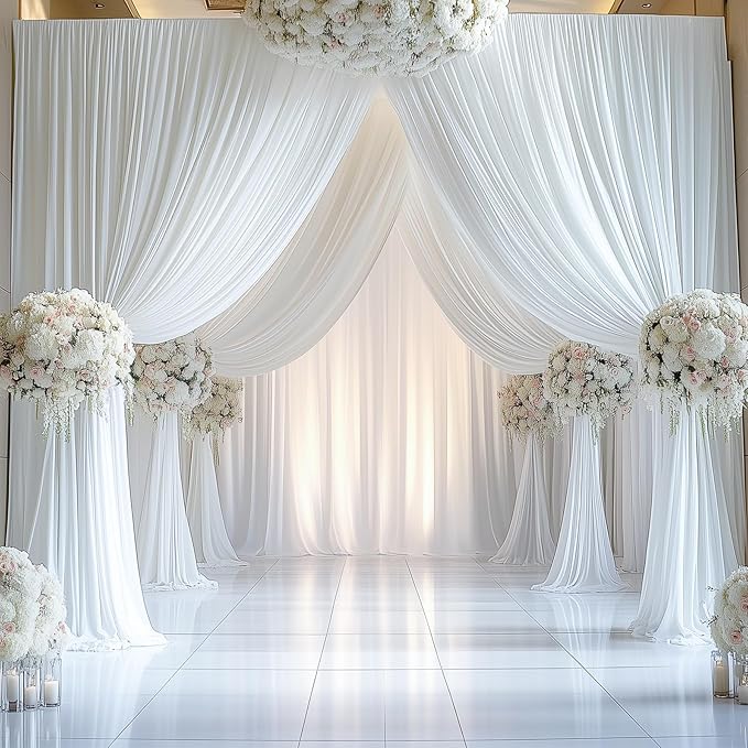 30ftx15ft Wrinkle Free White Backdrop Curtain, 6 Panels 15FT Height White Wedding Backdrop Drapes, Silky Polyester Back Drop Cloth for Birthday Photography Background Party Backdrop Draping
