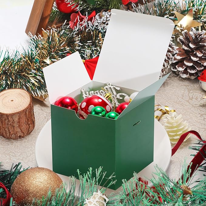 DOYIDE 20 Pack Small Gift Boxes, 6x6x6 Inch Green Elegant Paper Boxes with Ribbons, Christmas Gift Box Crafting, Wedding Party Favor, Cupcake, Candy, Bridesmaids Proposal Box
