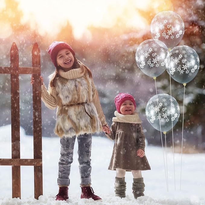 Skylety 40 Pieces Snowflake Balloons Bulk Winter Transparent Snowflake Latex Balloons for Christmas Birthday Wedding Party Decorations(Clear)