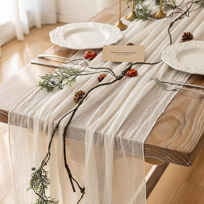 Cheesecloth Table Runner Ivory Cream White Gauze Rustic Cheese Cloth Spring Table Runner 120 Inch 10 FT for Wedding Baby Bridal Shower Party Long Sheer Boho Home Decorations