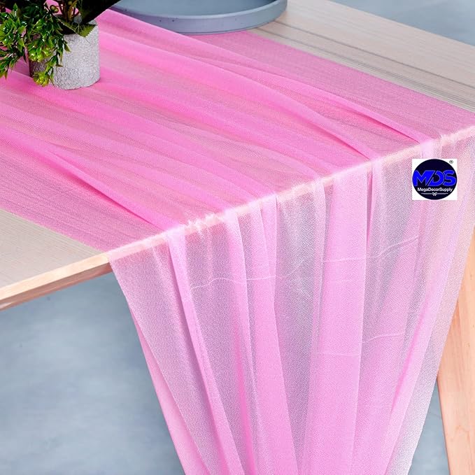 MDS Halloween Chiffon Table Runner - 15 Pack, 29 x 170 Inches, 14ft Each - Sheer Spooky Table Runners for Haunted House Parties, Trick-or-Treat Tables, Witchy Décor, Wedding & Events - Bubblegum Pink