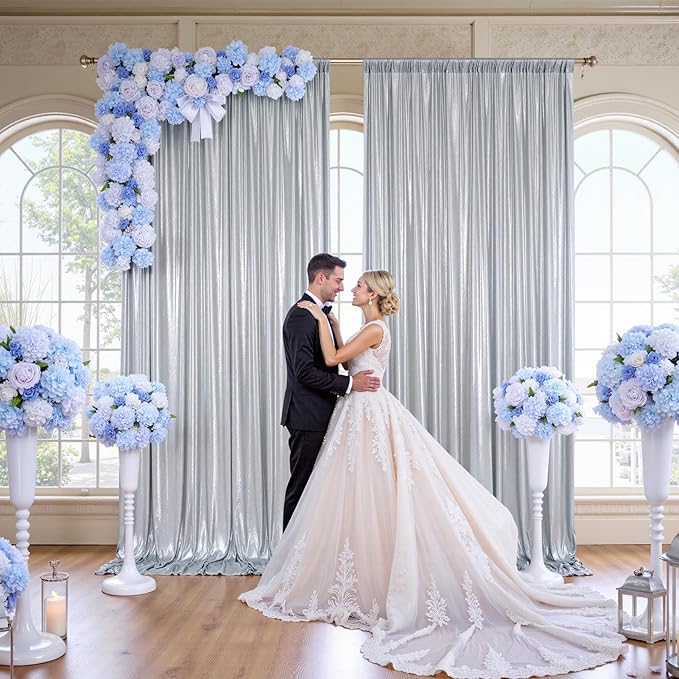 10x10FT Silver Sequin Backdrop - 2 Panels 5x10FT Wrinkle-Free Glitter Drapes for Weddings, Parties & Events