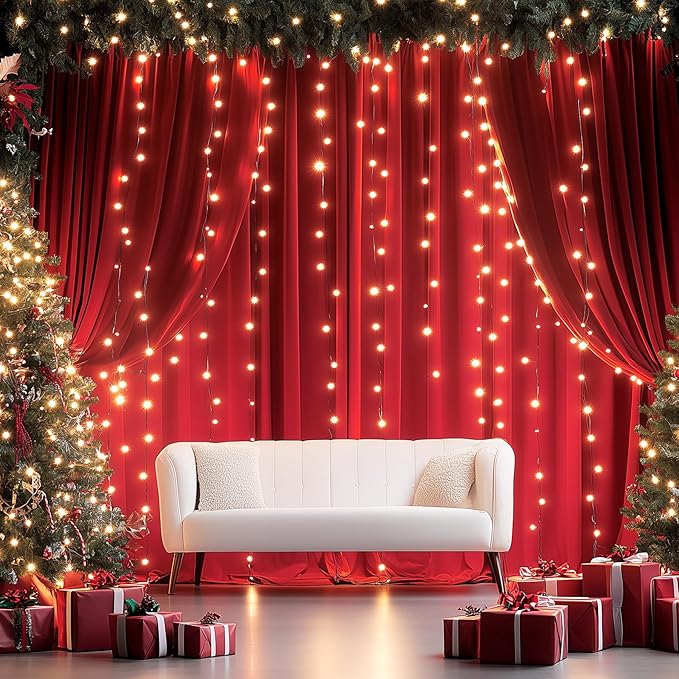 60ftx12ft Wrinkle Free Red Backdrop Curtain, 12 Panels 12FT Height Red Wedding Backdrop Drapes, Silky Polyester Back Drop Cloth for Birthday Photography Background Party Backdrop Draping