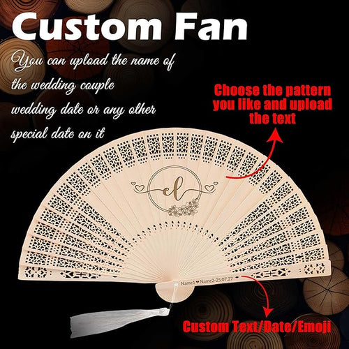 10 PCS Custom Fans Personalized Folding Fans for Line Dancing Wooden Hand Fan Wedding Favors Bulk Fans for Guests Party Event Use (Style07)