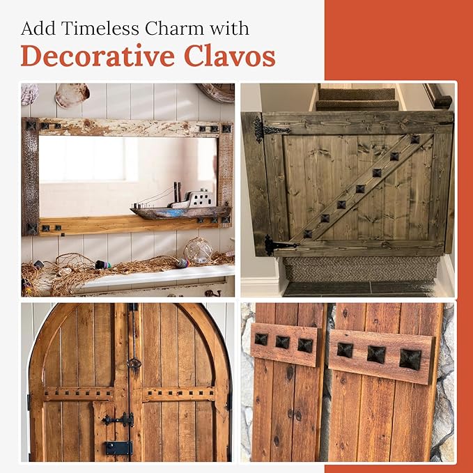 25 Pack 1" Square Head Iron Clavos Decorative Nails – Rusted – Handmade Rustic Square Fasteners for Farmhouse Shutters, Faux Wood Beams, Barn Doors, Shutters, and Gates – Ornamental Wood Accent