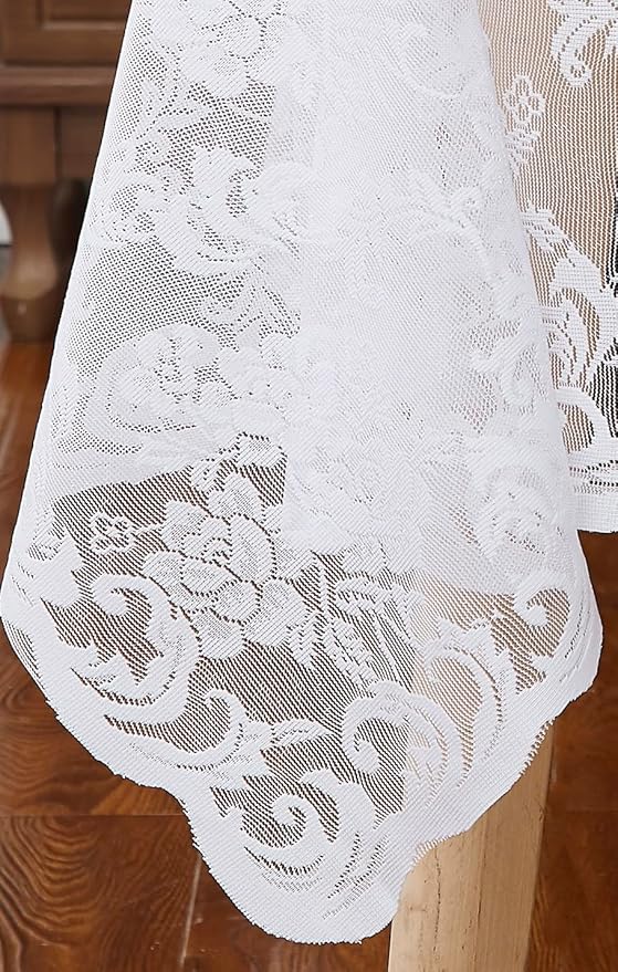 LinenZone White Rectangle Tablecloth for Rustic Vintage Decor. Sheer Lace Tablecloth Works Great for Wedding, Thanksgiving or Christmas Party (Mia TC 54 x 72, White)