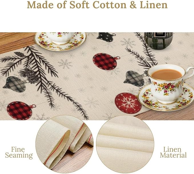Merry Christmas Table Runner,Winter Xmas Holiday Kitchen Dining Table Decoration for Home Party Decor 13x70 Inch