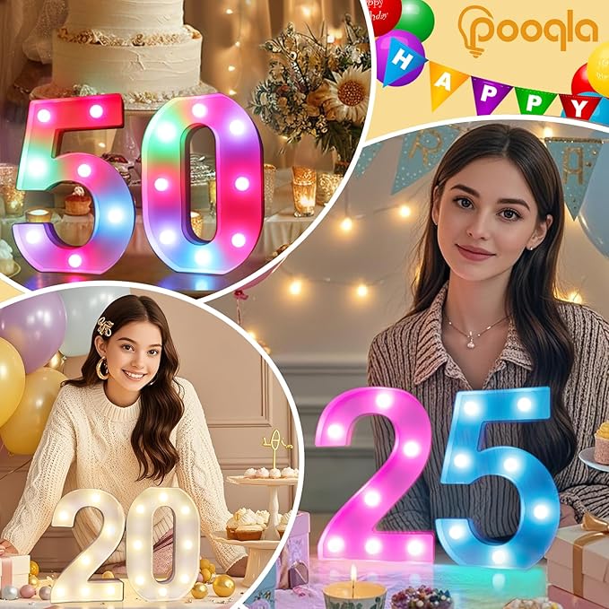 Pooqla 16th Birthday Decorations for Girls Boys, 35 Colors LED Light Up Numbers with Remote, Color Chaning Marquee Numbers Gift for Sweet 16 Party Decoration Wedding Anniversary Decor, Number 16