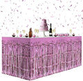 8 Pack Pink Table Skirts, 29x108" Metallic Foil Tinsel Fringe Table Skirts for Rectangle Tables Streamer Curtains Backdrop, Party Decorations for Birthdays Weddings Holidays
