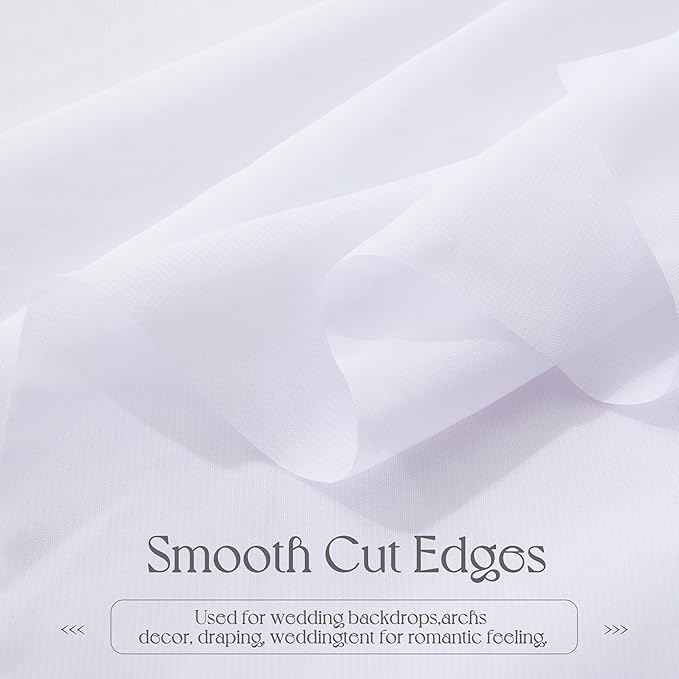 VACVELT Wedding Arch Draping Fabric - White Chiffon, 2 Panels Sheer Drapes, 30 Inch x 20ft Chiffon Backdrop Curtain, Outdoor Sheer Drapery for Ceremony Party Ceiling
