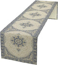 Boho Bohemia Style Table Runner, Vintage Blue Gold Retro Flower Rustic Country Style Floral Print Pattern for Home Kitchen Table Decor Dining Coffee Room Garden Party Decor 13x108in