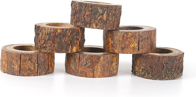 Farmhouse Rustic Wood Napkin Rings Set of 12 - Wooden Napkin Rings for Dinner Table Decoration, Wedding Dinner Party Banquet and Catering Party Services Table Decorations (Brown) - CLEENTABLE