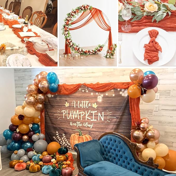 10 Packs Orange Halloween Table Runner Cheesecloth 10FT Fall Burnt Orange Cheese Cloth Table Runner Sheer Boho Rustic Gauze Table Cloth for Wedding Party Baby Shower Decor