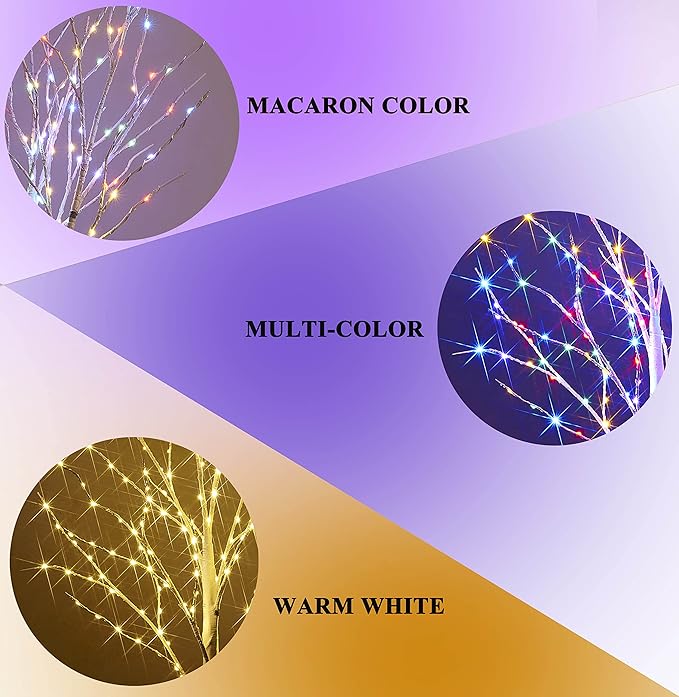 Hairui Lighted Birch Branches Battery Operated 70L 18IN Warm White and Multi Color Fairy Lights 8 Function for Halloween Home Christmas Decor