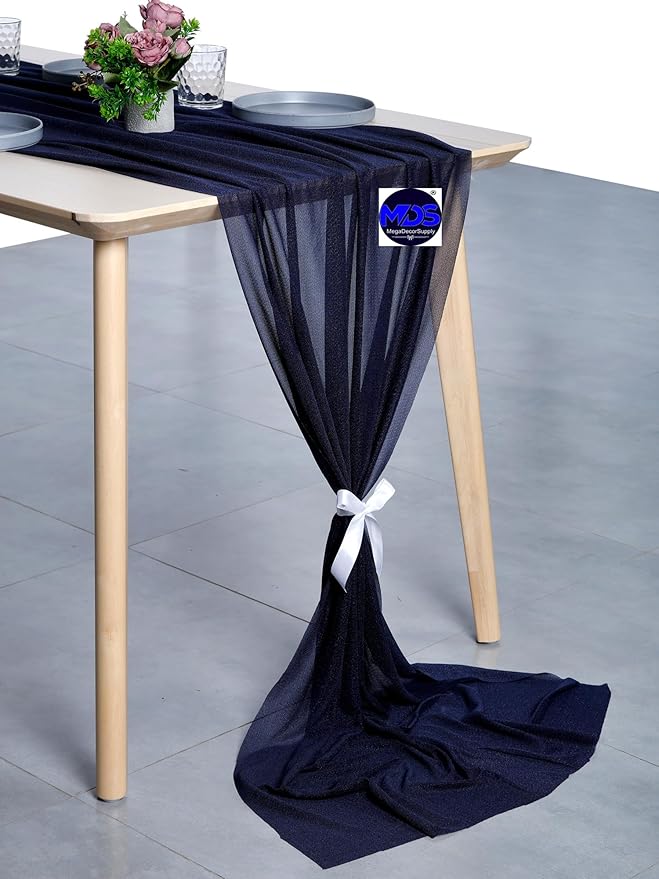 MDS Halloween Chiffon Table Runner - 20 Pack, 29 x 170 Inches, 14ft Each - Sheer Spooky Table Runners for Haunted House Parties, Trick-or-Treat Tables, Witchy Décor, Wedding & Events - Navy Blue