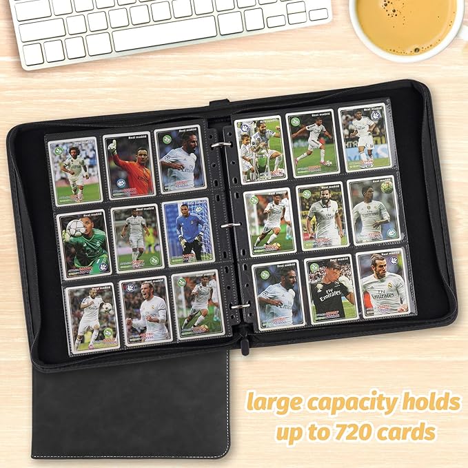 Trading Card Binder, Premium 9 Pocket Card Binder, 720 Double Sided Pocket PU Collection Binder, Collector Album, Card Holder for MTG, TCG, Sports Cards (Marble Black)
