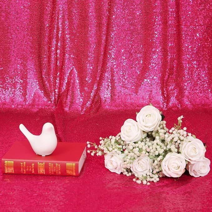 Poise3EHome 8FT x 10FT Sequin Photography Backdrop Curtain for Party Decoration, Hot Pink