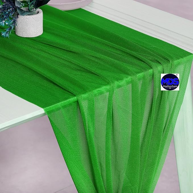 MDS Halloween Chiffon Table Runner - 10 Pack, 29 x 120 Inches, 10ft Each - Sheer Spooky Table Runners for Haunted House Parties, Trick-or-Treat Tables, Witchy Décor, Wedding & Events - Green