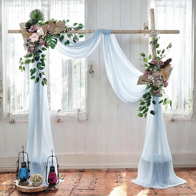 MDS Halloween Chiffon Draping Fabric - 2 Panel, 30" Wide x 75ft Long - Sheer Spooky Arbor & Canopy Drapery for Haunted House Backdrops, Party Ceilings, DIY Costumes & Themed Events - Baby Blue