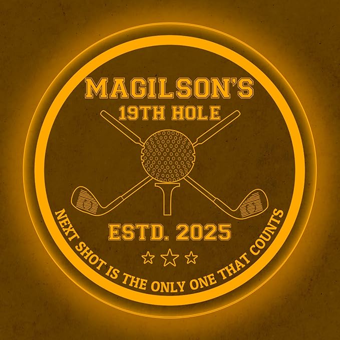 Custom Golf LED Bar Sign – Personalized Color Changing Acrylic Wall Decor for Home Bar, Man Cave, Game Room, or Patio (Golf Bar, 16 INCHES)