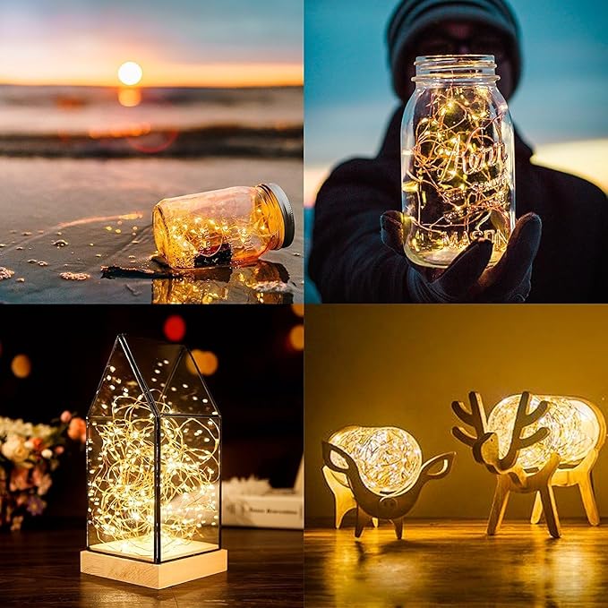 ANJAYLIA Fairy Lights, 2 Pack String Lights Battery Operated 33ft 100 LED Twinkle Lights for Wedding, Party, Christmas, Warm White