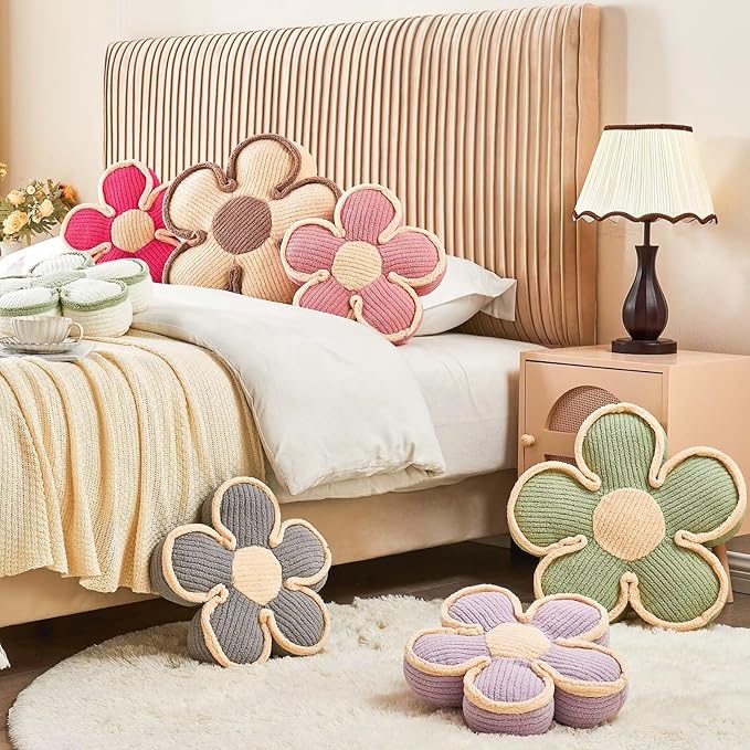 Flower Pillow, Soft Shaped Floor Cushion, Decorative Throw Pillow, Cute Seating Cushion, Room Decor Plush Pillows for Sofa Couch Bed (17.7 Inch, Sage Green)