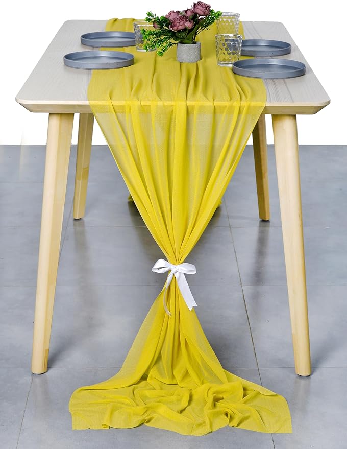MDS Halloween Chiffon Table Runner - 10 Pack, 29 x 170 Inches, 14ft Each - Sheer Spooky Table Runners for Haunted House Parties, Trick-or-Treat Tables, Witchy Décor, Wedding & Events - Yellow