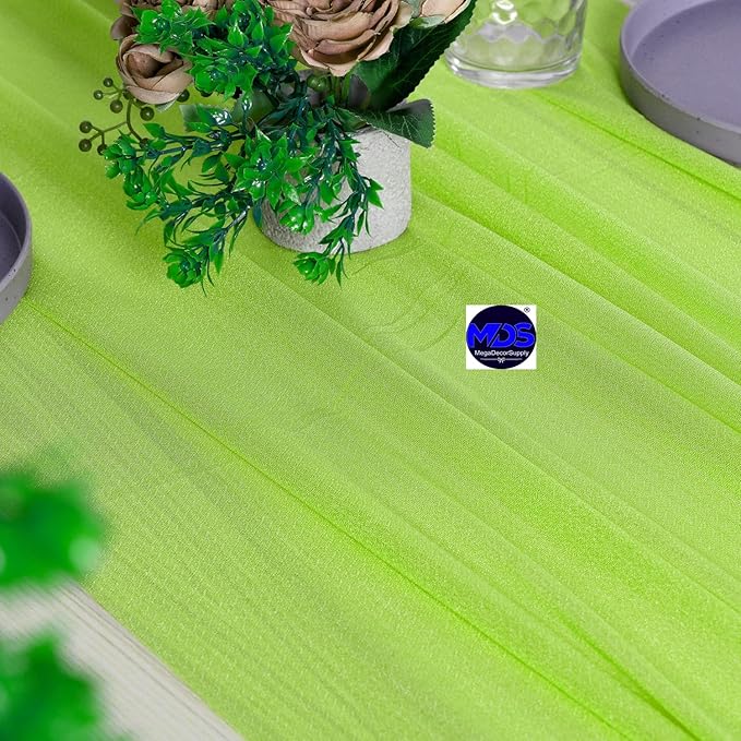 MDS Halloween Chiffon Table Runner - 5 Pack, 29 x 170 Inches, 14ft Each - Sheer Spooky Table Runners for Haunted House Parties, Trick-or-Treat Tables, Witchy Décor, Wedding & Events - Parrot Green