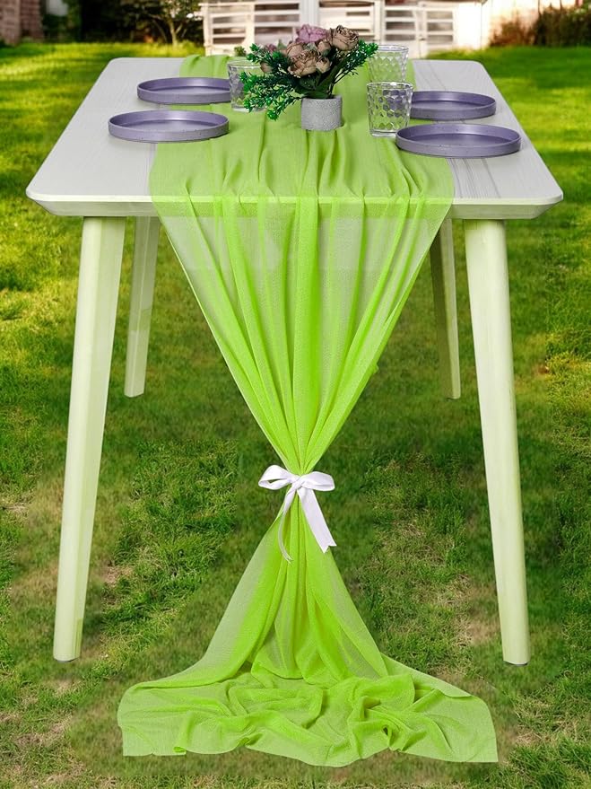 MDS Halloween Chiffon Table Runner - 15 Pack, 29 x 170 Inches, 14ft Each - Sheer Spooky Table Runners for Haunted House Parties, Trick-or-Treat Tables, Witchy Décor, Wedding & Events - Parrot Green