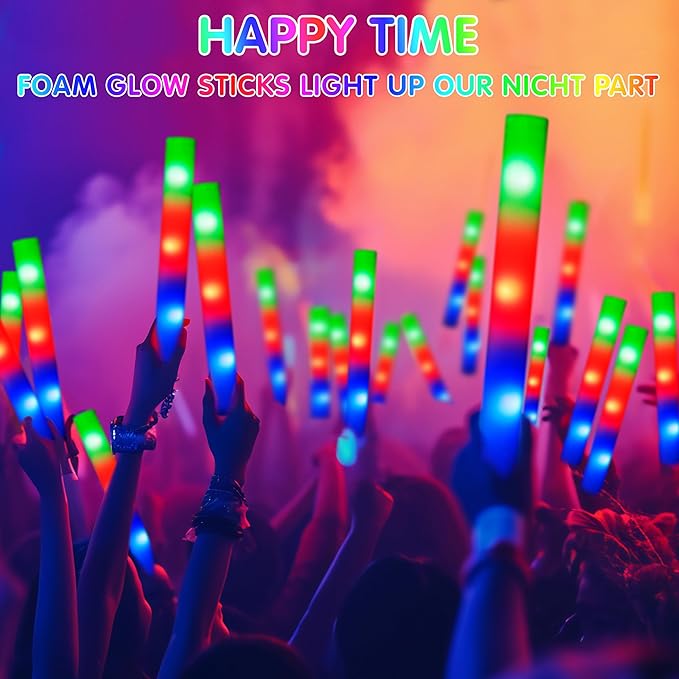JOYIN 100 PCS LED Light Up Foam Sticks, Glow Sticks Party Favors Bulk with 3 Modes Color Flashing Glow Party Supplies for Halloween, Spooky Celebrations, Wedding, Camping, Birthday, Raves, Carnival