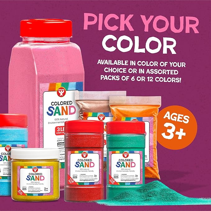 Hygloss Colored Sand for Crafts - 15 lb Bottle, Pink - Vibrant Colorful Fine Sensory Play Sand Art Kits for Kids - Classroom Activities for Children 3 4 5 6 7 8 9 10 11 12 - Safe for Ages 3+