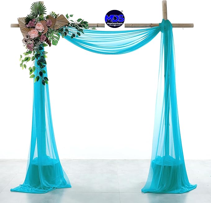 MDS Halloween Chiffon Draping Fabric - 1 Panel, 30" Wide x 30ft Long - Sheer Spooky Arbor & Canopy Drapery for Haunted House Backdrops, Party Ceilings, DIY Costumes & Themed Events - Peacock Blue