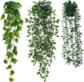 3 Pack Small Fake Hanging Plants, Artificial Eucalyptus, Pothos & Mandala Vines with Plastic Pot for Indoor Home Decor, Wall, Office, Bathroom, Kitchen, Shelf, Farmhouse Room Decoration