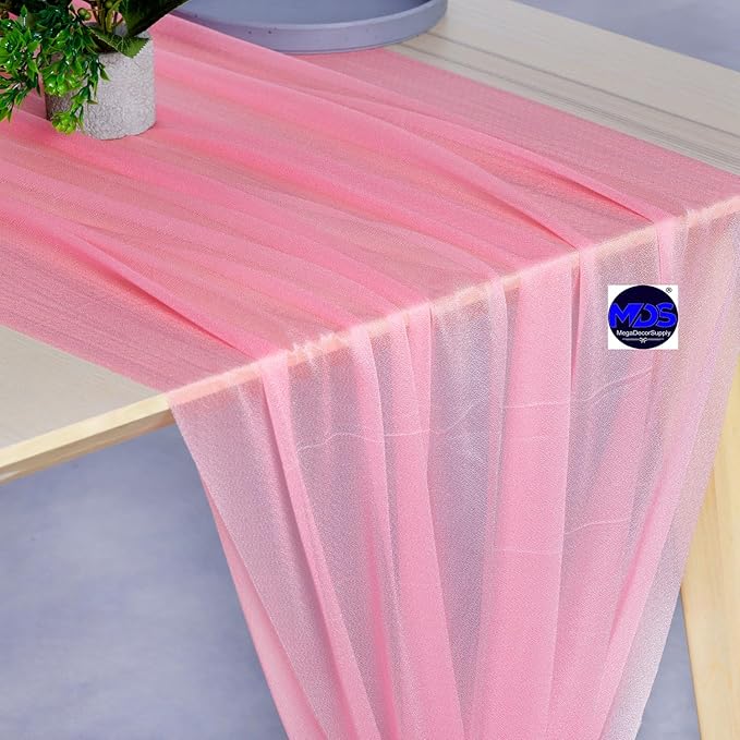 MDS 15 Pack 10ft Chiffon Table Runner 29 x 120 Inches Sheer Wedding Runner Romantic Rustic Table Runner for Wedding Decorations, Birthday Parties, Bridal Shower Party Arch Decor - Coral