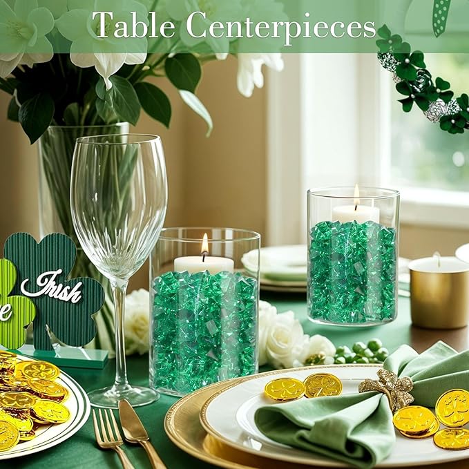 DomeStar 150PCS Fake Ice, Vase Fillers Green Acrylic Fake Diamonds Plastic Gems for Fish Tank Table Scatter Decoration