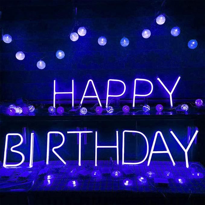 ENUOLI LED Blue Neon Letter Signs Night Light Battery or USB Operated LED Marquee Letters Neon Art Decorative Lights Wall Decor for Children Baby Room Christmas Wedding Party Decoration (L)