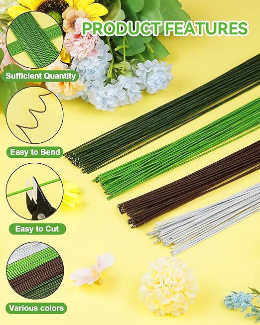 50 PCS FIVEIZERO 16 Gauge Brown Floral Wire Stems for Artificial Flower Making,Florist Wire,Flower Wires for Crafts,Alambre para Flores for Wreaths, Flower Arrangements and DIY Projects