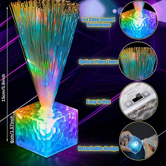 Amylove 16 Pcs Mini Fiber Optic Lamps Bulk Small LED Light up Table Centerpieces for Party Event Decorations with Crystal Base Battery Powered for Glow in The Dark Favors Supplies (6 Inch,Clear)