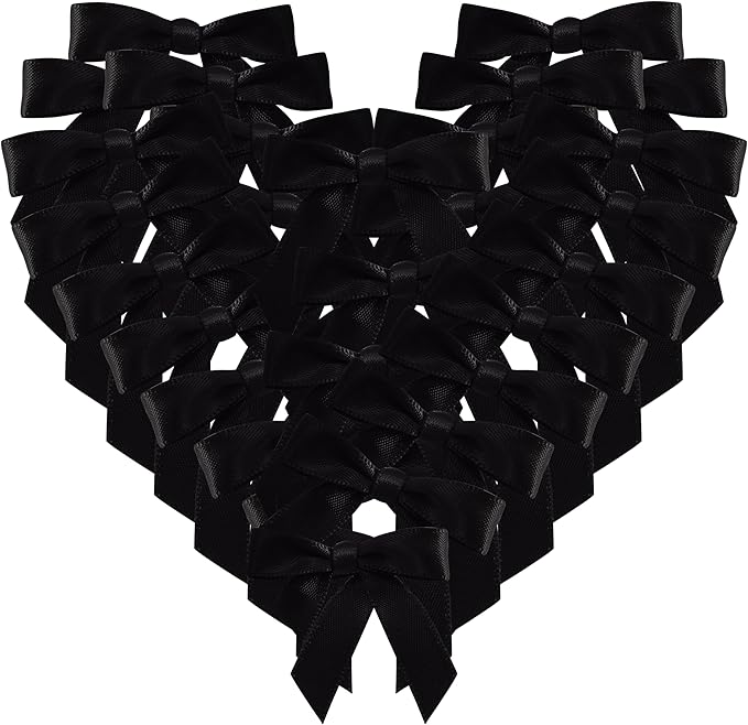 50pcs 1-1/2" Mini Black Satin Ribbon Bows Without Twist Ties for Crafts Gift Wrapping Packing Christmas Decoration (Black)