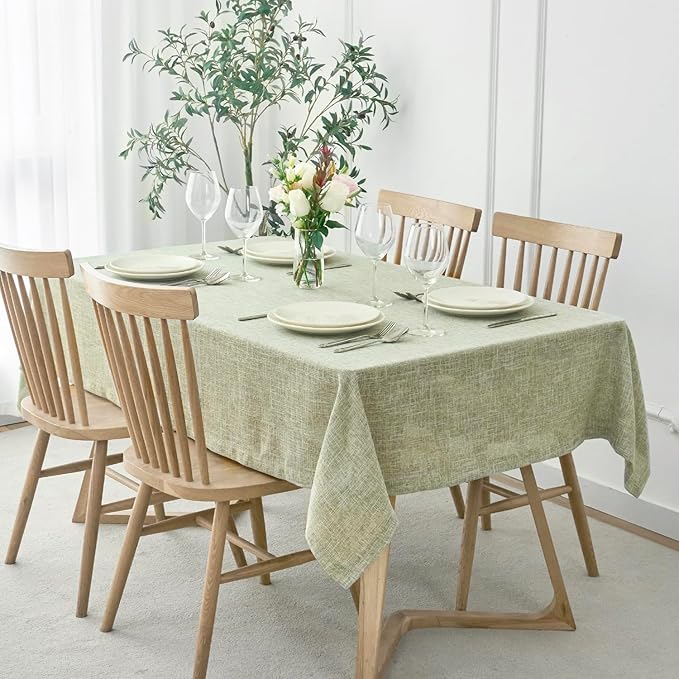 maxmill Flaxy Faux Linen Table Cloth with 2-Tone Slubby Texture Wrinkle Resistant Anti-Shrink Soft Tablecloth for Kitchen Dining Tabletop for Buffet Banquet Parties Rectangle 52 x 70 Inch Sage