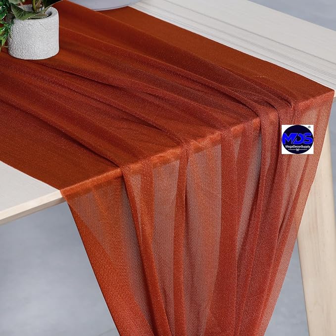 MDS Halloween Chiffon Table Runner - 25 Pack, 29 x 170 Inches, 14ft Each - Sheer Spooky Table Runners for Haunted House Parties, Trick-or-Treat Tables, Witchy Décor, Wedding & Events - Terracotta