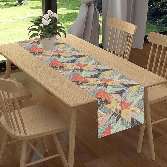Boho Patchwork Table Runner, Vintage Farmhouse Colorful Wildflowers Bohemian Paisley Flower Table Center Decor for Home Kitchen Dining Patio Holiday Party Indoor Table Decorations, 13"x36" Inch