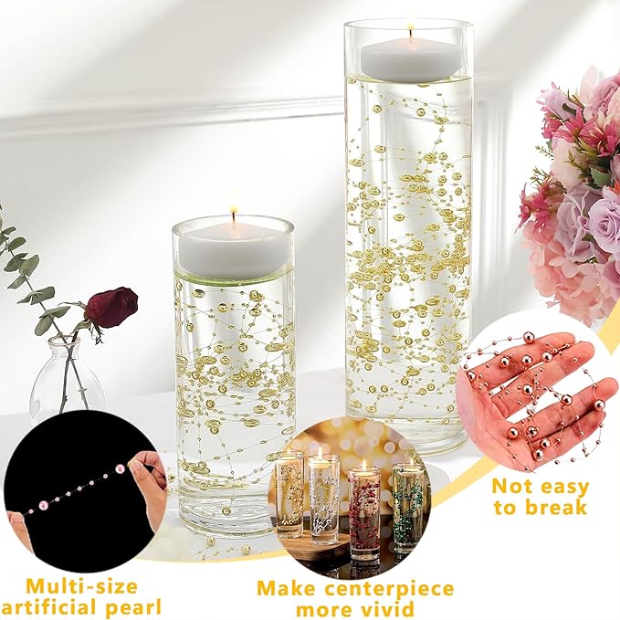 100 PCS Artificial Floating Beads for Centerpieces Vases, Light Pink 8+3mm String Beads for Wedding Party Faux Pearl String for Decorating, String Pearls for Crafts Vase Filler