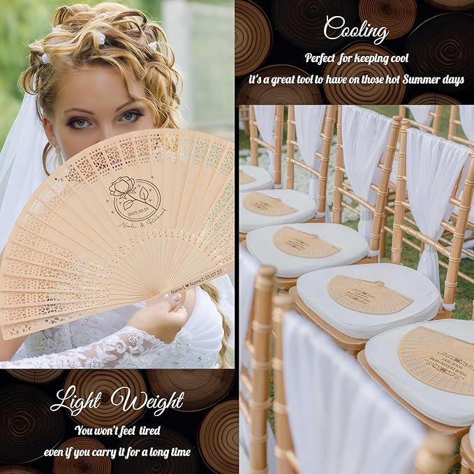 10 PCS Custom Fans Personalized Folding Fans for Line Dancing Wooden Hand Fan Wedding Favors Bulk Fans for Guests Party Event Use (Style10)