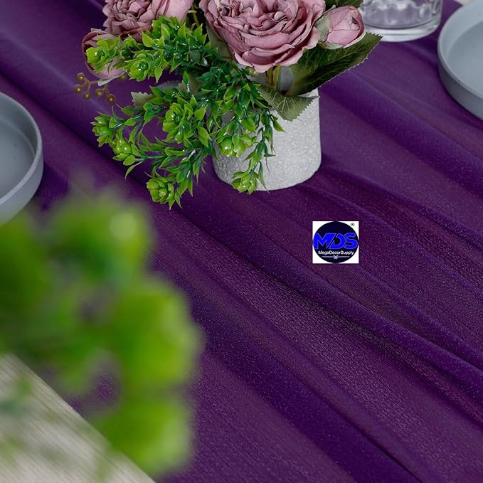 MDS Halloween Chiffon Table Runner - 20 Pack, 29 x 170 Inches, 14ft Each - Sheer Spooky Table Runners for Haunted House Parties, Trick-or-Treat Tables, Witchy Décor, Wedding & Events - Cadbury Purple