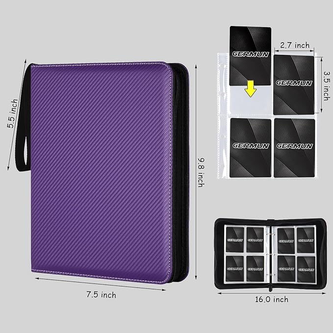 4 Pocket Card Binder, Premium Zip Trading Card Binder, 400 Double Sided Pocket PU Card Collection Binder, Collector Card Album, Card Folder for MTG, TCG, Sports Cards, Game Cards (Purple)