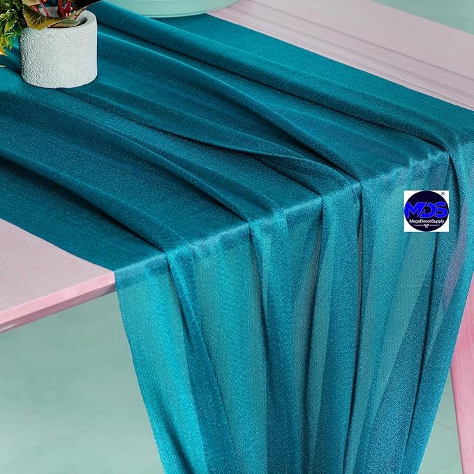 MDS Halloween Chiffon Table Runner - 15 Pack, 29 x 170 Inches, 14ft Each - Sheer Spooky Table Runners for Haunted House Parties, Trick-or-Treat Tables, Witchy Décor, Wedding & Events - Dark Teal