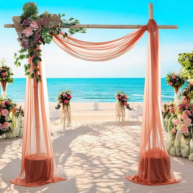 MDS Halloween Chiffon Draping Fabric - 2 Panel, 30" Wide x 75ft Long - Sheer Spooky Arbor & Canopy Drapery for Haunted House Backdrops, Party Ceilings, DIY Costumes & Themed Events - Terracotta