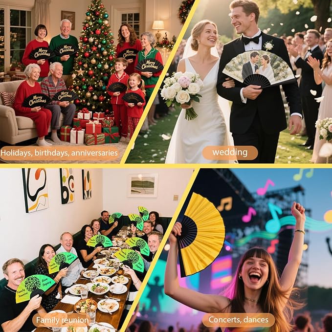 Custom Fans with Your Photo/Text - Personalized Folding Hand Fan for Line Dancing, Weddings, Parties | Decorative Gift for Women, Church Events & Dance Performances (50, 10 Inch)